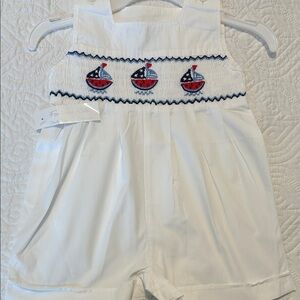 White Sailboat Embroidered Romper